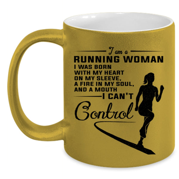 I Was Born With My Heart On My Sleeve Coffee Mug, I Am A Running Woman Accent Mug