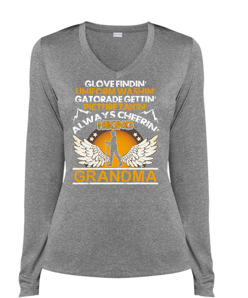 Hiking Grandma T Shirt, Picture Taking T Shirt, Cool Shirt (Ladies LS Heather V-Neck)
