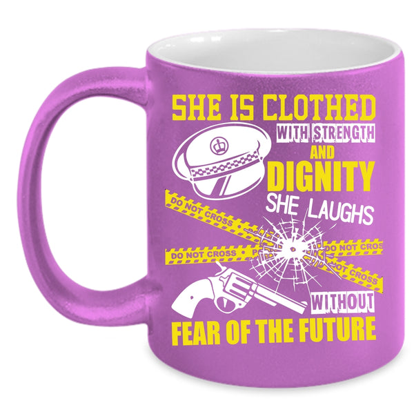 She Is Clothed With Strength Coffee Mug, Female Policeman Coffee Cup