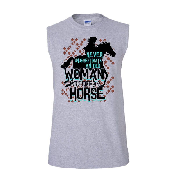 Never Underestimate T Shirt, Coolest Equestrian T Shirt, Awesome t-shirts (Men's Cotton Sleeveless)