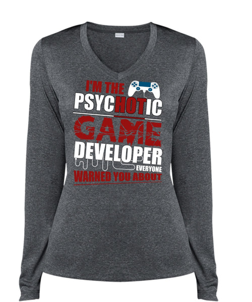 I'm The Psychotic Game T Shirt, Being A Gamer T Shirt, Cool Shirt (Ladies LS Heather V-Neck)