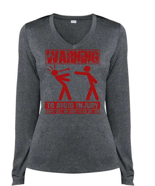 Warning To Avoid Injury T Shirt, Being A Mechanic T Shirt, Cool Shirt (Ladies LS Heather V-Neck)