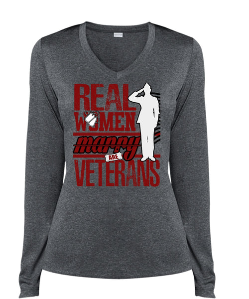 Real Women Marry Are Veterans T Shirt, Being A Veteran T Shirt, Cool Shirt (Ladies LS Heather V-Neck)