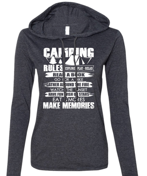 Camping Rules T Shirt, Make Memories T Shirt (Anvil Ladies Ringspun Hooded)