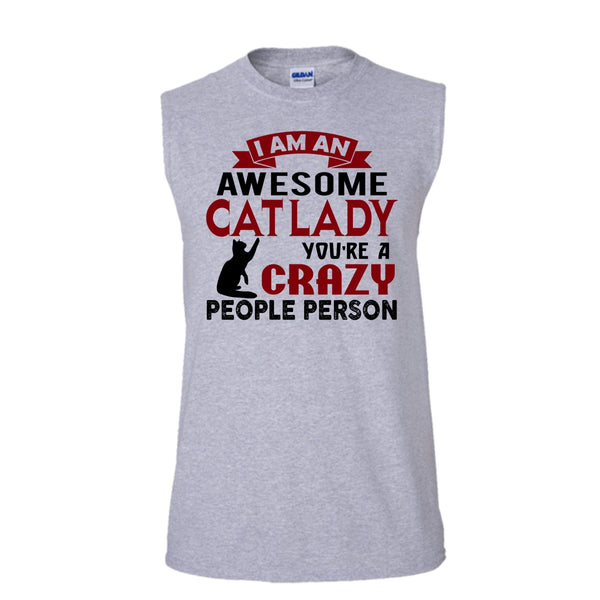 I Am An Awesome Cat Lady Shirt, Cool Cat Lady Shirt (Men's Cotton Sleeveless)