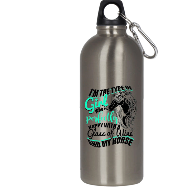 Cute Girls 20 oz Stainless Steel Bottle,Happy With A Glass Of Wine And My Horse Outdoor Sports Water Bottle