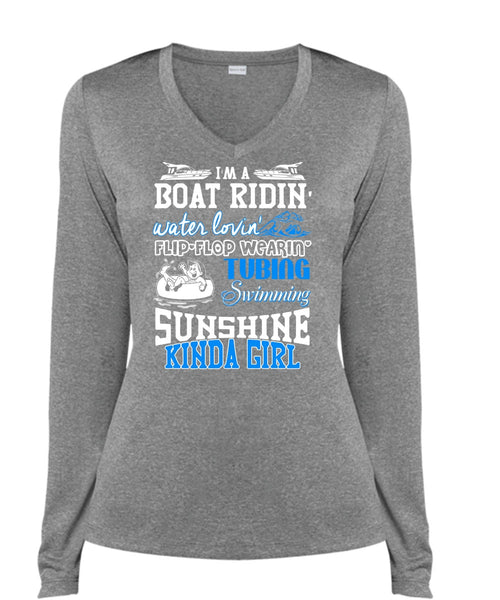 Swimming Sunshine Kinda Girl T Shirt, Being A Swimmer T Shirt, Cool Shirt (Ladies LS Heather V-Neck)