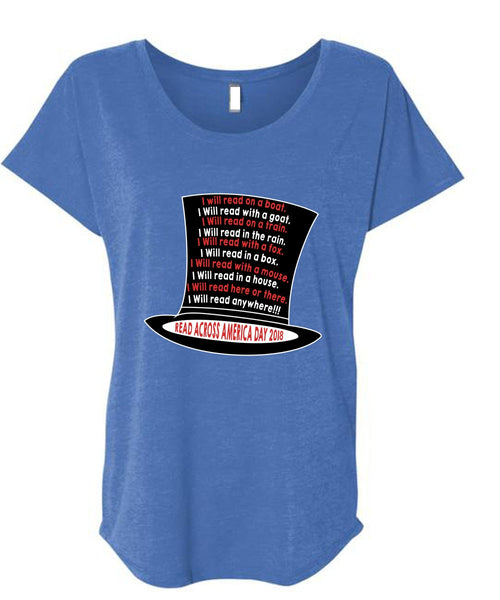 The Cat in the Hat T Shirt, I Will Read With A Goat T Shirt, Dr. Seuss T Shirt, I Will Read Here Or There T Shirt, Cool Shirt (Ladies' Triblend Dolman Sleeve)