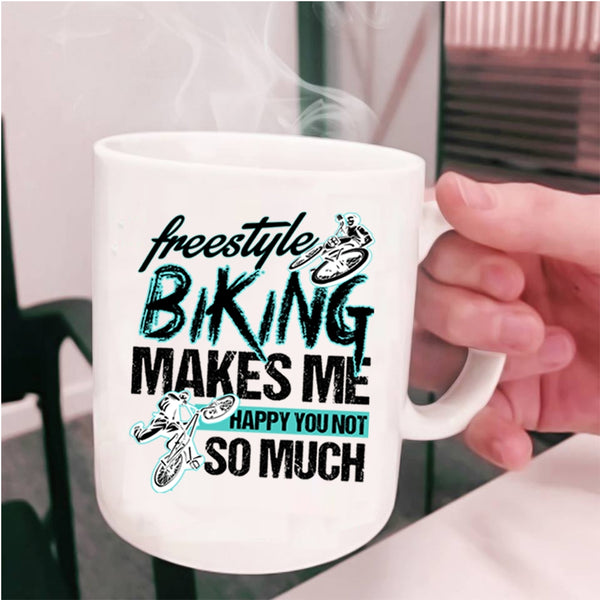 Awesome Biking Coffee Mug, Freestyle Biking Makes Me Happy Cup