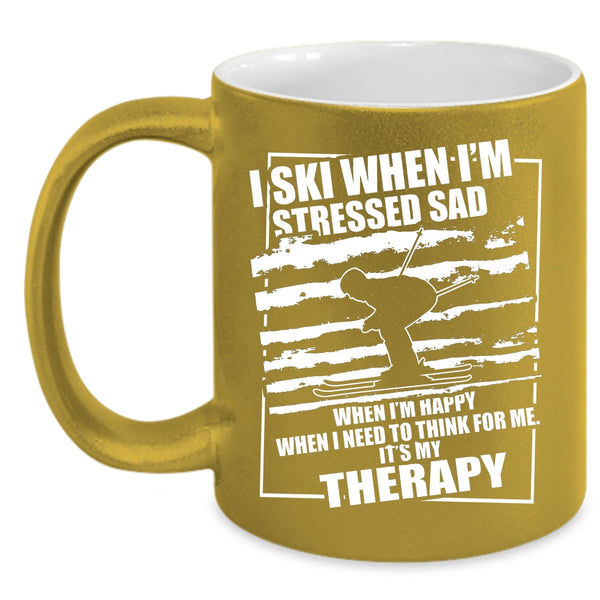 I Ski When I'm Stressed Sad Coffee Mug, Funny Skiing Coffee Cup