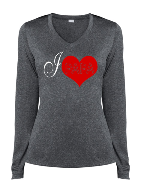 I Love Papa T Shirt, Being A Papa T Shirt, Father's Day T Shirt (Ladies LS Heather V-Neck)