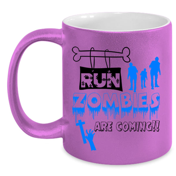 Halloween Ghost Coffee Mug, Run Zombies Are Coming Accent Mug