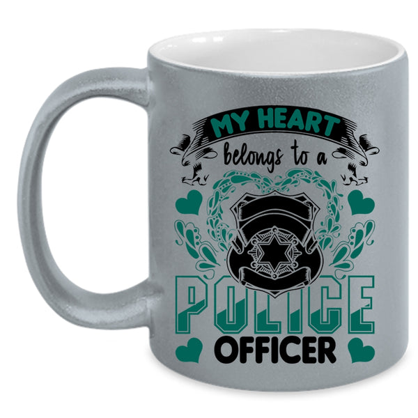 I Love Policeman Coffee Mug, My Heart Belongs To A Police Officer Accent Mug