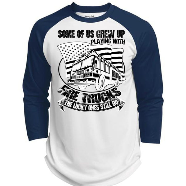 Playing With Fire Trucks T Shirt, Being A Firefighter T Shirt, Awesome T-Shirts  (Polyester Game Baseball Jersey)