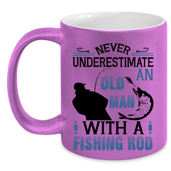 Funny Fishing Rod Coffee Mug, An Old Man With A Fishing Rod Accent Mug