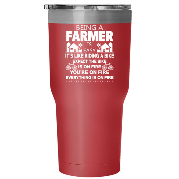 Being A Farmer Is Easy Tumbler 30 oz Stainless Steel, Cool Farmer Travel Mug