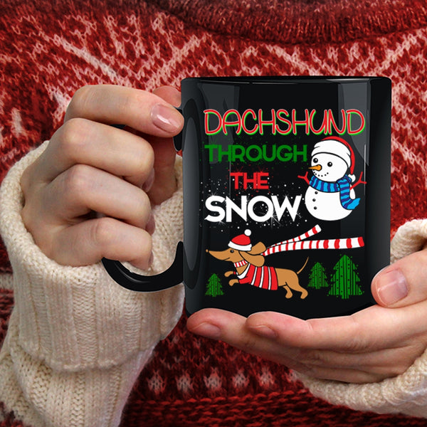 Dachshund Through The Snow Coffee Mug, Cute Dachshund Coffee Cup