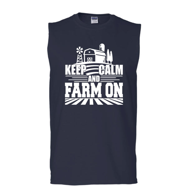Keep Calm And Farm On T Shirt, Coolest Farmer T Shirt, Cool T Shirt (Men's Cotton Sleeveless)