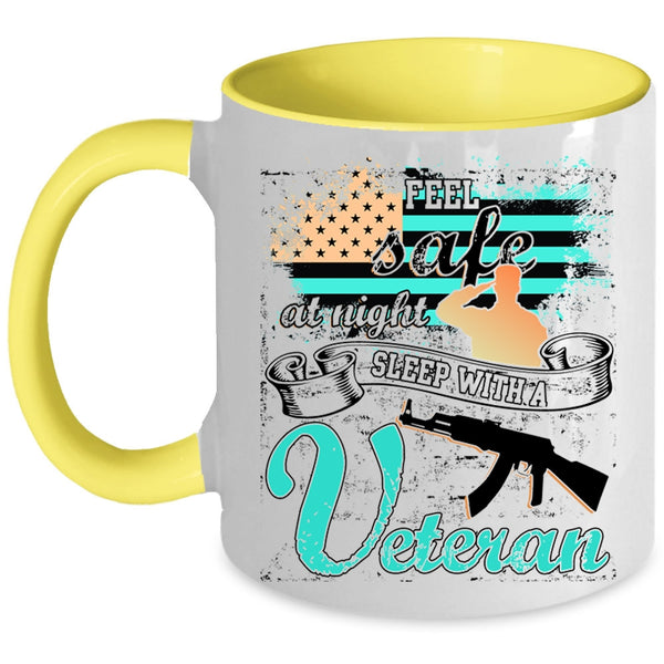 American Flag Coffee Mug, Feel Safe At Night Sleep With A Veteran Accent Mug