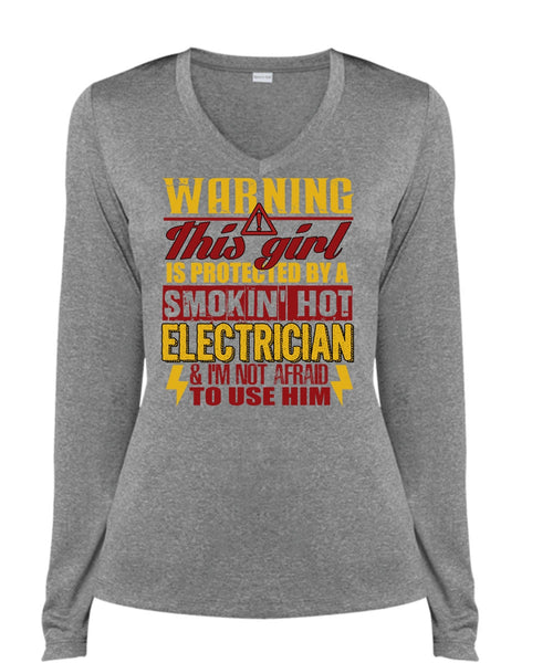 Smoking Hot Electrician T Shirt, Being An Electrician T Shirt, Cool Shirt (Ladies LS Heather V-Neck)