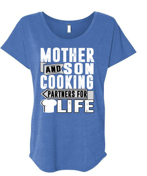 Mother And Son Cooking T Shirt, Partners For Life T Shirt, Cool Shirt (Ladies' Triblend Dolman Sleeve)