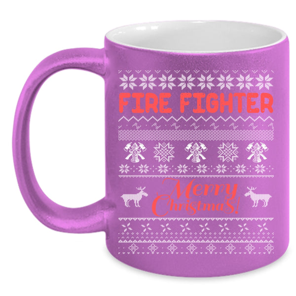 Fire Fighter Coffee Mug, Merry Christmas Coffee Cup