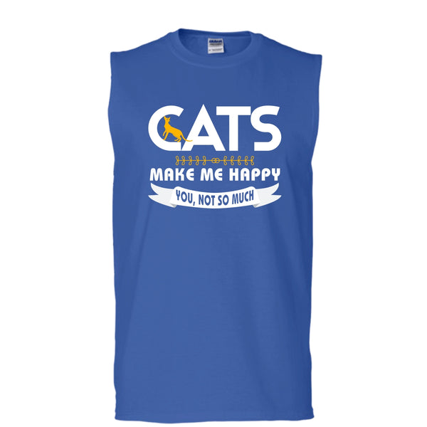 Cats Make Me Happy Shirt, You Not So Much Shirt (Men's Cotton Sleeveless)