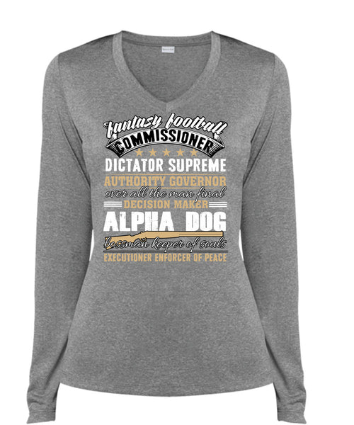 Decision Maker Alpha Dog T Shirt, Fantasy Football T Shirt, Cool Shirt (Ladies LS Heather V-Neck)
