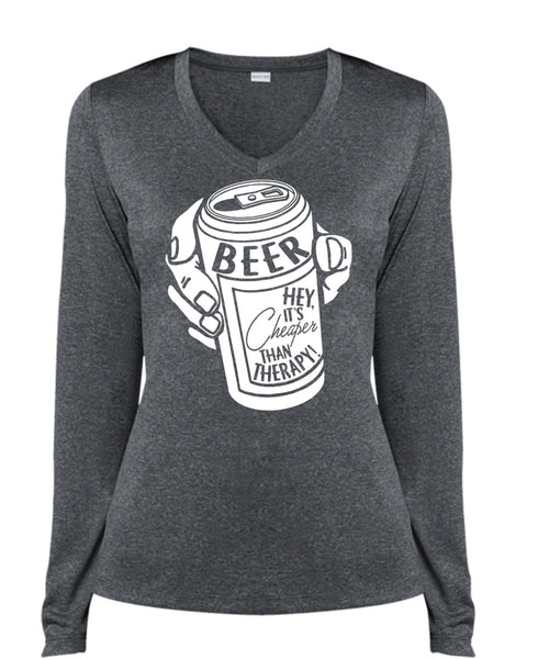 It's Cheaper Than Therapy T Shirt, My Favorite T Shirt, Cool Shirt (Ladies LS Heather V-Neck)