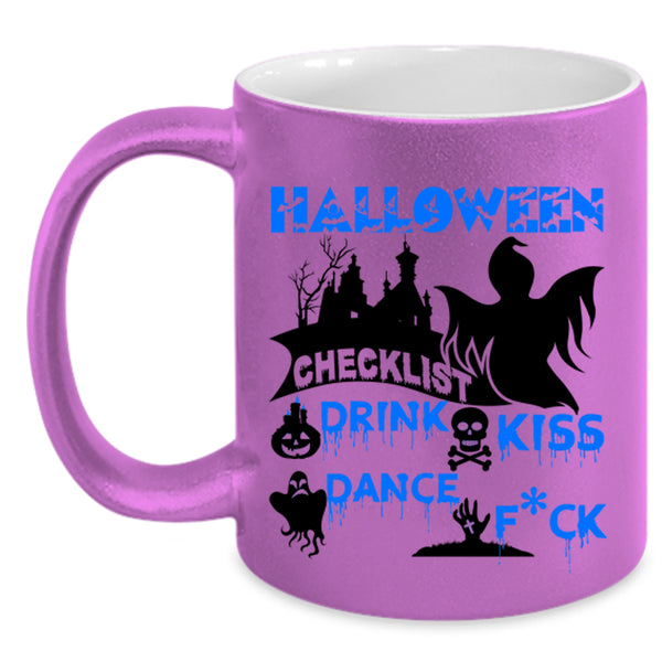 Drink Kiss Coffee Mug, Halloween Checklist Accent Mug