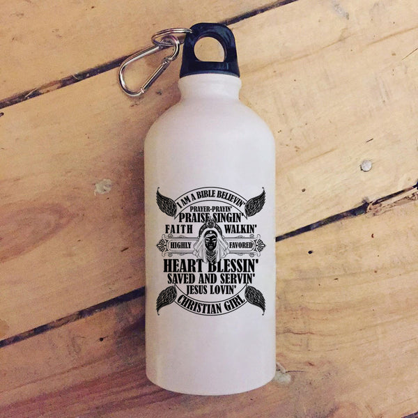 I Am A Christian Girl 20 oz Stainless Steel Bottle,Heart Blessing Saved And Serving Outdoor Sports Water Bottle