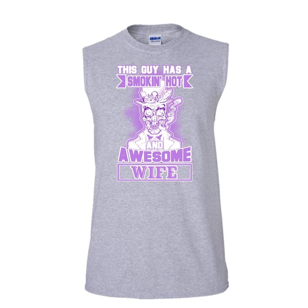 Smoking Hot And Awesome Wife T Shirt, Gift For Husband Tank Top (Men's Cotton Sleeveless)