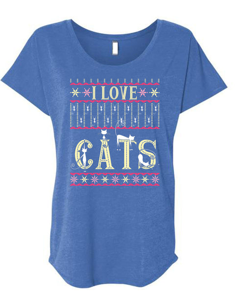 I Love Cats T Shirt, This Girl Loves Christmas T Shirt, Cool Shirt (Ladies' Triblend Dolman Sleeve)