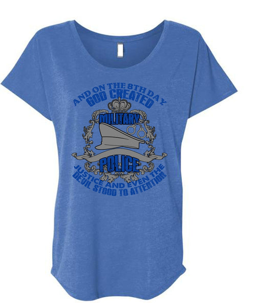 God Created Military Police T Shirt, Being A Police T Shirt, Cool Shirt (Ladies' Triblend Dolman Sleeve)