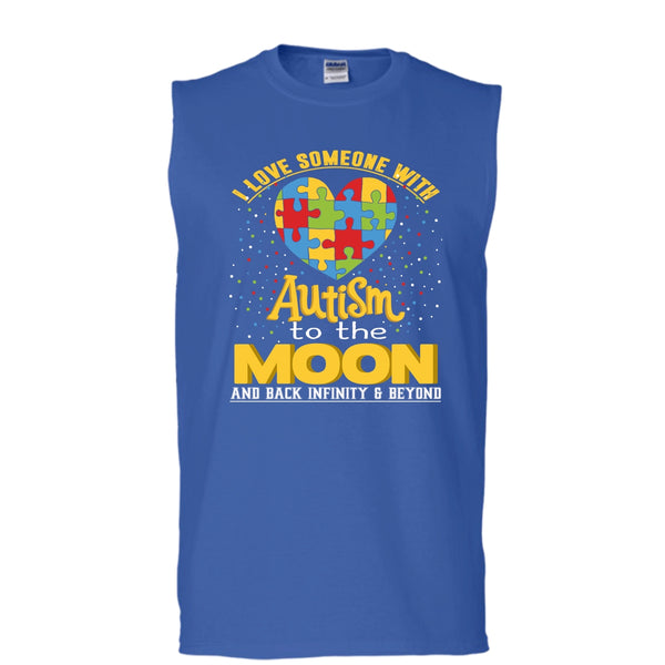 I Love Someone Autism T Shirt, To The Moon And Back Tank Top (Men's Cotton Sleeveless)