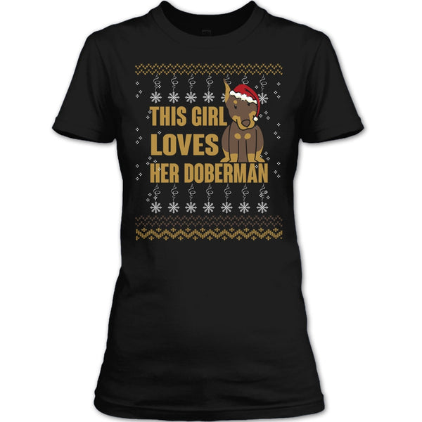 This Girls Loves Her Doberman T Shirt, Merry Christmas T Shirt