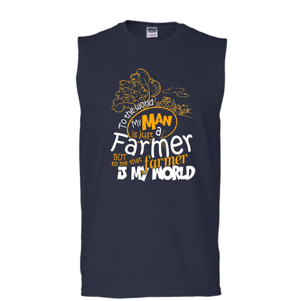 My Man Just A Farmer T Shirt, That Farmer Is My world T Shirt, Cool T Shirt (Men's Cotton Sleeveless)