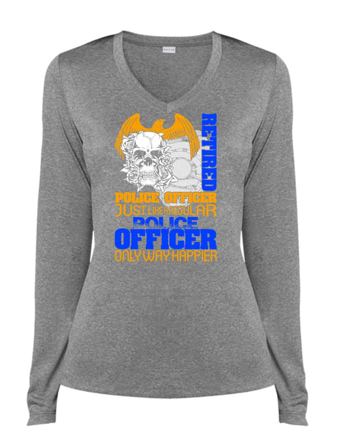 Retired Police Officer T Shirt, Being A Police T Shirt, Cool Shirt (Ladies LS Heather V-Neck)