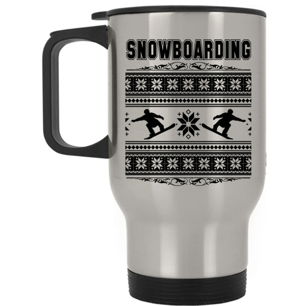 Merry Little Christmas Travel Mug, Snowboarding Mug