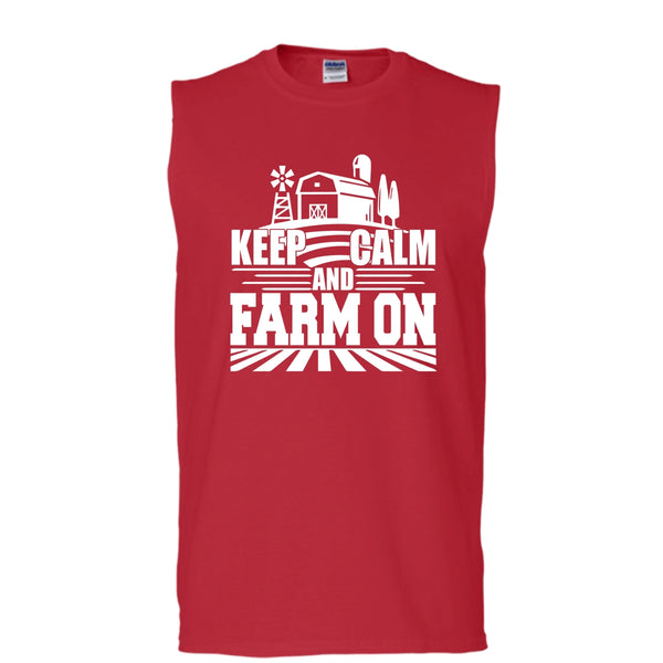 Keep Calm And Farm On T Shirt, Coolest Farmer T Shirt, Cool T Shirt (Men's Cotton Sleeveless)