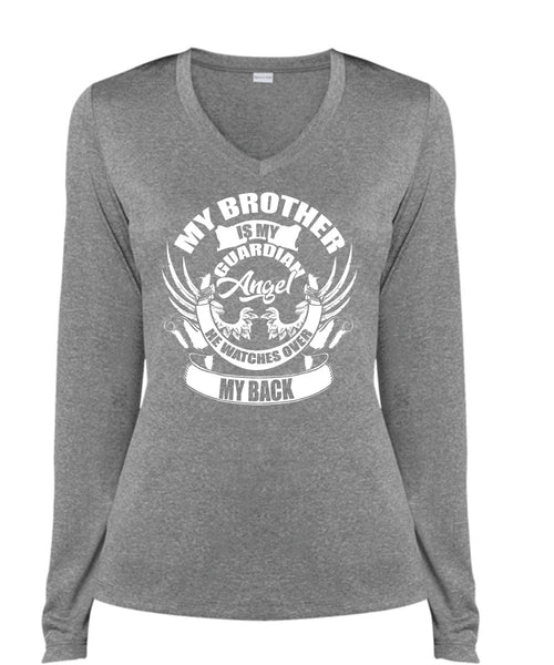 My Brother Is my Guardian Angel T Shirt, Being A Brother T Shirt, Cool Shirt (Ladies LS Heather V-Neck)