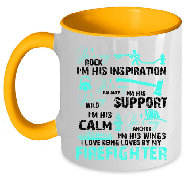 Firefighter's Girlfriend Coffee Mug, I Love Being Loved By My Firefighter Accent Mug