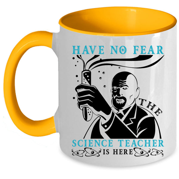 Cool Science Coffee Mug, The Science Teacher Is Here Accent Mug