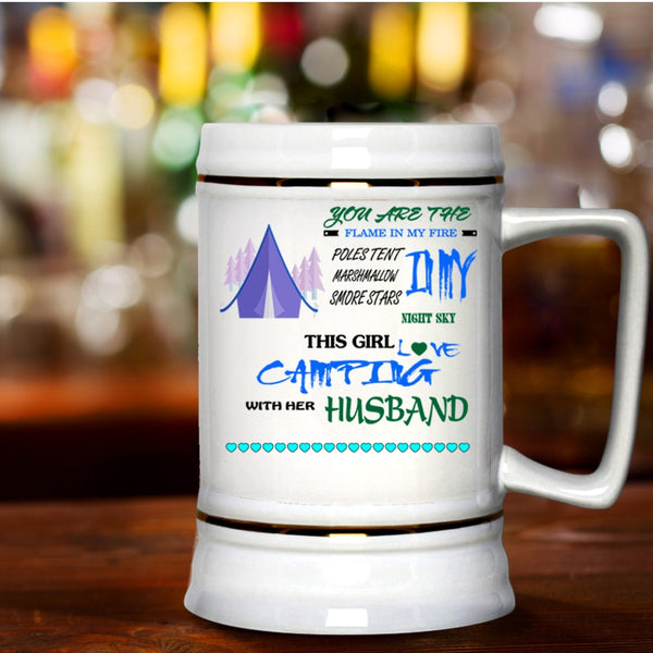 Funny Camping Beer Stein 22oz, This Girl Loves Camping With Her Husband Beer Mug