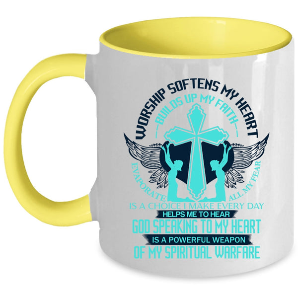 Awesome Coffee Mug, Worship Softens My Heart Accent Mug