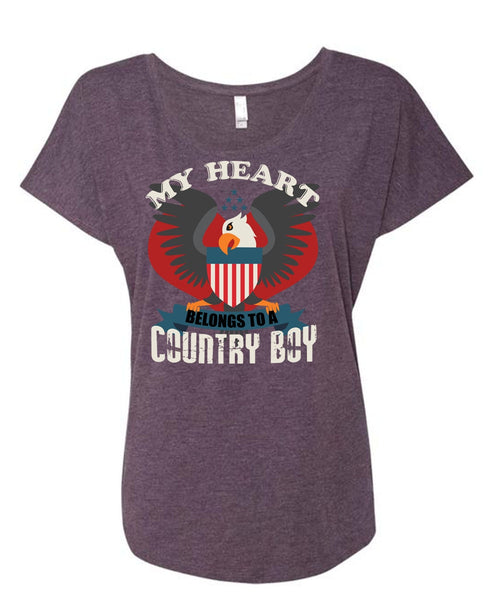 My Heart Belongs To A Country Boy T Shirt, Being A Veteran T Shirt, Cool Shirt (Ladies' Triblend Dolman Sleeve)