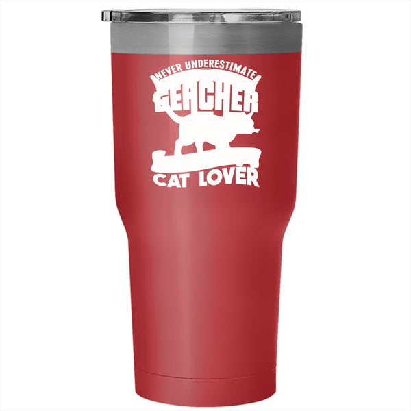 The Power Of A Teacher Tumbler 30 oz Stainless Steel, Cat Lover Travel Mug