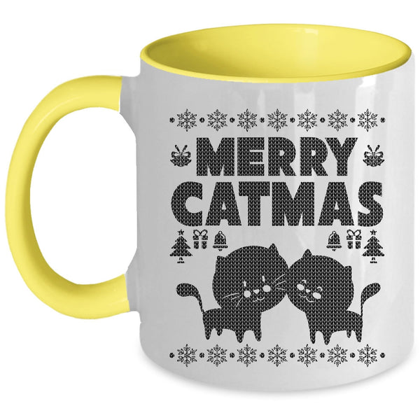 Cute Gift For Cat Lovers Coffee Mug, Merry Catmas Accent Mug