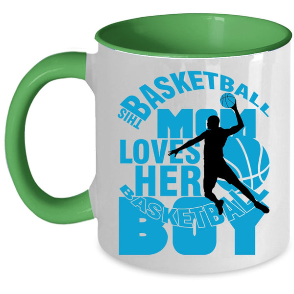 Cool Mom Coffee Mug, This Basketball Mom Loves Her Basketball Boy Accent Mug