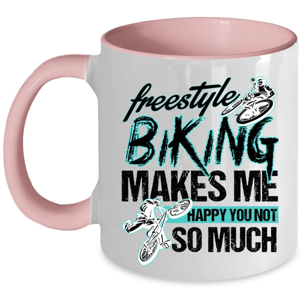 Awesome Biking Coffee Mug, Freestyle Biking Makes Me Happy Accent Mug